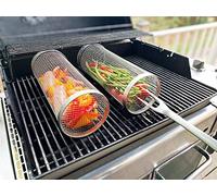 BBQ Tools Set, Cooking Utensil,Grilling Gadget,Portable Stainless Steel Wire Mesh Cylinder BBQ Rolling Grill Basket, Cooking Accessories, Camping Picnic Cookware, for Vegetables, French Fries, Fish (