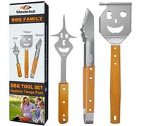 BBQ Tools Set - Grill Spatula, Fork & Tongs | Heavy-Duty Barbecue Gift Kit
