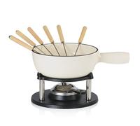 BBQ-Toro cast iron fondue set for 6 people | 2 litres | Cream enamelled | Fondue set with burner and forks | Cheese fondue set | Chocolate fondue set | Meat fondue set | 6 Wooden Forks incl.