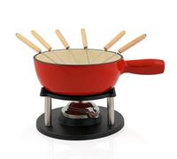 BBQ-Toro cast iron fondue set for 6 people | 2 litres | Red | Fondue set with burner and forks | Cheese fondue set | Chocolate fondue set | Meat fondue set | 6 Wooden Forks incl.