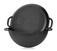BBQ-Toro cast iron Kazan with lid | 16 litres | Traditional cast iron pot | Kazan with round base | Grill wok, preseasoned | Casserole for cooking, braising, frying, deep-frying