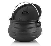 BBQ-Toro cast iron Potjie | Cast iron witch pot | 8 litres without feet | Dutch oven | Couldron cookware | Preseasoned African Potjie | Fire pot with lid | Braising Dutch oven