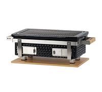 BBQ-Toro Ceramic Table Grill with Wooden Base, 50 x 23 x 17 cm, Black Hibachi Charcoal Grill without Electricity, Mini Table BBQ for Camping, Outdoor Cooking with Charcoal
