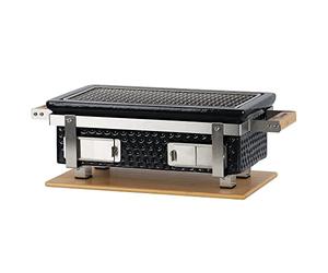 BBQ-Toro Ceramic Table Grill with Wooden Base, 50 x 23 x 17 cm, Black Hibachi Charcoal Grill without Electricity, Mini Table BBQ for Camping, Outdoor Cooking with Charcoal