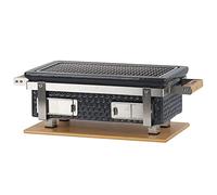 BBQ-Toro Ceramic Table Grill with Wooden Base 50 x 23 x 17 cm Hibachi Table Grill without Electricity Grey Mini Grill Charcoal Barbecue Camping Grill Charcoal