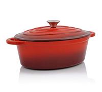 BBQ-Toro Cocotte Enamelled Cast Iron Roasting Dish with Lid | Suitable for Induction Cookers, 4,3 Liter - 30 x 23 cm - oval (Red)