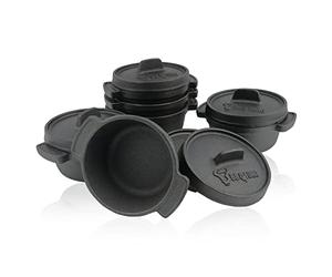 BBQ-Toro mini dutch oven serving pot set (6 pieces) | Ø 11 cm - round - black - pre-seasoned | Cast iron pot with lid
