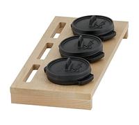 BBQ-Toro Mini Dutch oven set with wooden base | 3 x Ø 11 cm | Set of 3 cast iron serving pots | pre-seasoned | Cast iron pot with lid