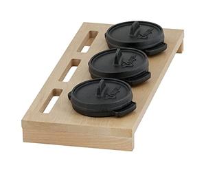 BBQ-Toro Mini Dutch oven set with wooden base | 3 x Ø 11 cm | Set of 3 cast iron serving pots | pre-seasoned | Cast iron pot with lid