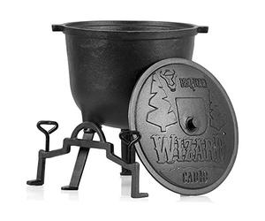 BBQ-Toro "Wizard" cauldron | Cast iron cooking pot | Cast iron pot with three legs, lid, bracket and locking screws | Witch cauldron | Potjie (10 Litres)