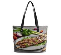 BBQ Türkiye Tote Bag Large Soft Leather Purse with Zipper Lightweight Ladies Shoulder Handbag