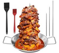 BBQ Vertical Meat Skewer Kebab Plate,Stainless Steel Vertical Skewer Grill with 3 Replacement Spikes 2 Brushes Ideal for Brazilian Barbecue Grilling, Kebabs on Smoker,Oven