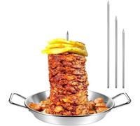 BBQ Vertical Meat Skewer Kebab Plate,Stainless Steel Vertical Skewer Grill with 3 Replacement SpikesIdeal for Brazilian Barbecue Grilling, Kebabs,Oven (Silver)