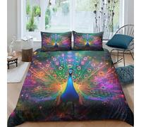 BBQYNVKJR Peacock Duvet Cover Set 3 PCS Hotel Quality Quilt Cover Bedding Set Bed Covers with Pillowcases with Zipper Closure Breathable Stylish Comforter Double（200x200cm）
