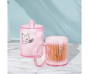 BBRGIRL Pink Qtips Holder - 10 OZ Bathroom Container for Lovely Ladies - Cute Storage Container,Neatly Organize Qtips,Cotton Swabs,Cotton Squares,Cotton Balls and Headbands,Barrette(2 PACK)