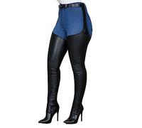 bbruriy Women PU Leather Stretch Over The Knee Boots Stiletto Heel High Thigh High Boots Fashion Zipper Sexy Pointed Toe Long Boots with Adjustable Waist Belt,Black,34