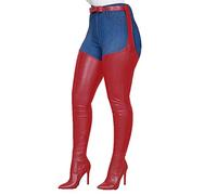 bbruriy Women PU Leather Stretch Over The Knee Boots Stiletto Heel High Thigh High Boots Fashion Zipper Sexy Pointed Toe Long Boots with Adjustable Waist Belt,Red,44