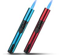 Bbsisgo 2 Pack Jet Flame Gas Lighter, 6.0 inch Adjustable, Refillable Windproof Long Stick Butane Torch. (Sold without Butane Gas) (Blue and Red)