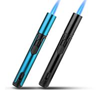 Bbsisgo 2 Pack Jet Lighter, 6.0 inch Adjustable Jet Flame Gas Lighter, Refillable Windproof Long Stick Butane Torch Lighters. (Sold without Butane Gas) (Black and Blue)