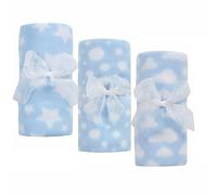 BBsky Set of 3 Baby Boy Girl Unisex Newborn Super Soft Fleece Blankets, Multi Purpose Patterned Crib Car Moses Pram Seat Stroller Cover Travel Home or Just for Gift Idea (Blue)