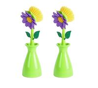 BBTISG 2 Pcs Flower Shape Cleaning Brush, Removable Handle Kitchen Bathroom Brush Creative Lovely Shape Lavatory Bowl Dish Pot Cleaning Brush with Holder (Green)