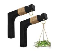 BBTISG 2 Pcs Wooden Hanging Plant Hook, Decorative Wall Plants Hangers for Lanterns, Flower Bracket, Pot, Wind Chimes, Bird Feeder, Hanging Baskets (Black)
