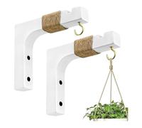 BBTISG 2 Pcs Wooden Hanging Plant Hook, Decorative Wall Plants Hangers for Lanterns, Flower Bracket, Pot, Wind Chimes, Bird Feeder, Hanging Baskets (White)