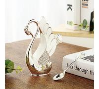 BBTISG 7 Pcs Sliver Fruit Coffee Spoon or Forks Set, Swan Base Holder with 6 Pcs Ice Cream Spoons Forks Coffee Dessert Spoon Set (Sliver Spoon)