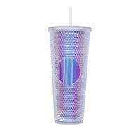 BBTISG 710ml Rivet Cup with Lid and Straw, Double Layer Reusable Ice Coffee Juice Cup for Children Adults Cold for Home, Office, Travel, School (Transparent Silver)