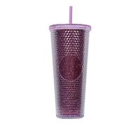 BBTISG 710ml Rivet Cup with Lid and Straw, Double Layer Reusable Ice Coffee Juice Cup for Children Adults Cold for Home, Office, Travel, School (Transparent Glitter Powder)