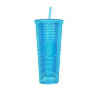 BBTISG 710ml Rivet Cup with Lid and Straw, Double Layer Reusable Ice Coffee Juice Cup for Children Adults Cold for Home, Office, Travel, School (Clear Blue)
