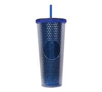 BBTISG 710ml Rivet Cup with Lid and Straw, Double Layer Reusable Ice Coffee Juice Cup for Children Adults Cold for Home, Office, Travel, School (Clear Sapphire Blue Glitter)