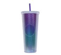 BBTISG 710ml Rivet Cup with Lid and Straw, Double Layer Reusable Ice Coffee Juice Cup for Children Adults Cold for Home, Office, Travel, School (Transparent Gradient Purple Green)