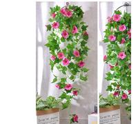 BBTISG Artificial Hanging Flowers, Fake Flowers Hanging Basket Plant Flower Hanging Plants Flower Bouquet for Garden Wall Outdoor Inside Decoration (Morning Glory Rose)
