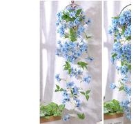 BBTISG Artificial Hanging Flowers, Fake Flowers Hanging Basket Plant Flower Hanging Plants Flower Bouquet for Garden Wall Outdoor Inside Decoration (Winter Jasmine Blue)
