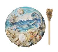 BBTISG Handmade Shamanic Drum with Drum Stick, Sea Wave Shell Shaman Hand Drum Percussion Instrument for Adults, for Music Lovers, Prayer Rituals