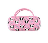 BBTISG Hard Shell PU Leather Glasses Case, Cute Glasses Case with Handle Eyeglass Storage Case for Men Women Girl Travel Study Work (Pink)
