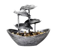 BBTISG Indoor Tabletop Water Fountain, Indoor Water Fountain with Lights 4-Tiers Lotus Leaf Small Waterfall Fountain 10" H Small Desk Fountain for Home Office Bedroom Decor (Silver)