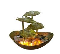 BBTISG Indoor Tabletop Water Fountain, Indoor Water Fountain with Lights 4-Tiers Lotus Leaf Small Waterfall Fountain 10" H Small Desk Fountain for Home Office Bedroom Decor (Gold)