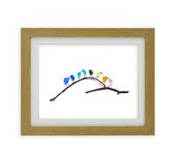 BBTISG Sea Glass Rainbow Birds Ornament, 8 Inches Rainbow Birds on Branch Glass Bird Figurine Art for Bedroom, Study, Living Room (Wood Color)