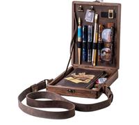 BBTISG Writers Messenger Wood Box, Wooden Box with Hinged Lid Shoulder Bag Multifunctional Walnut Wooden Bag for Sketchers Writers Architects Painters