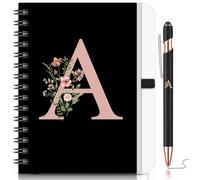 BBTO 1 Set Initial Letter Notebook for Women Personalized Gifts Floral B6 Notebook with Ballpoint Pen for Christmas Birthday Office Supplies(Letter A)