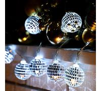 BBTO 10 Pcs LED Disco Ball String Light 2 Inch Battery Powered Mirror Ball Ornaments 70s 80s 90s Disco Party Supplies(Silver)
