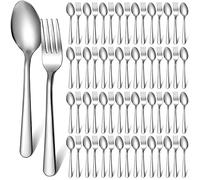 BBTO 100 Pcs Forks and Spoons Silverware Set Bulk Stainless Steel Flatware Cutlery Set 6.7'' Kitchen Utensils for Home Restaurant 50 Dinner Fork, 50 Teaspoon, Mirror Polished, Dishwasher Safe