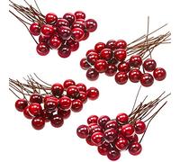 BBTO 100pcs 10mm Artificial Holly Berries on String Christmas Tree Decoration Flower Wreath DIY Wine Red