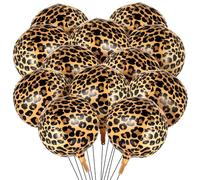BBTO 12 Pcs Leopard & Cheetah Print Foil Balloons 22 Inch Large Metallic Round Leopard Balloons Cheetah Print Decoration for Birthday Party Camo Animal Jungle Adventure Baby Shower Wedding
