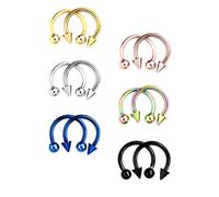 BBTO 12 Pieces Stainless Steel Nose Studs Septum Horseshoe Hoop Stud Piercing Rings for Ear Eyebrow Tragus Lip, Assorted Colors