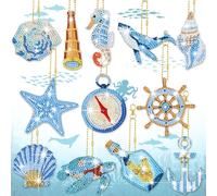 BBTO 15 Pcs Summer Ocean Diamond Painting Keychains Kits 5D DIY Summer Diamond Art Painting Keyrings Sea Animals Theme Key Chains for Beach Party Crafts Ornaments, Ocean Themed Color