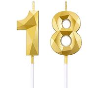 BBTO 18th Birthday Number Candles 3D Diamond Shape Cake Candles Number 18 Cake Topper Decoration for Birthday Wedding Anniversary Celebration Supplies, Gold