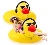 BBTO 2 Pcs Funny Duck Pool Floats Large 39.4'' Rubber Ducks Floatie Inflatable Tube Swim Ring Giant for Summer Beach Swimming Pool Carnival Birthday Party Floaty Supplies Adults (Earphone,39.4'')